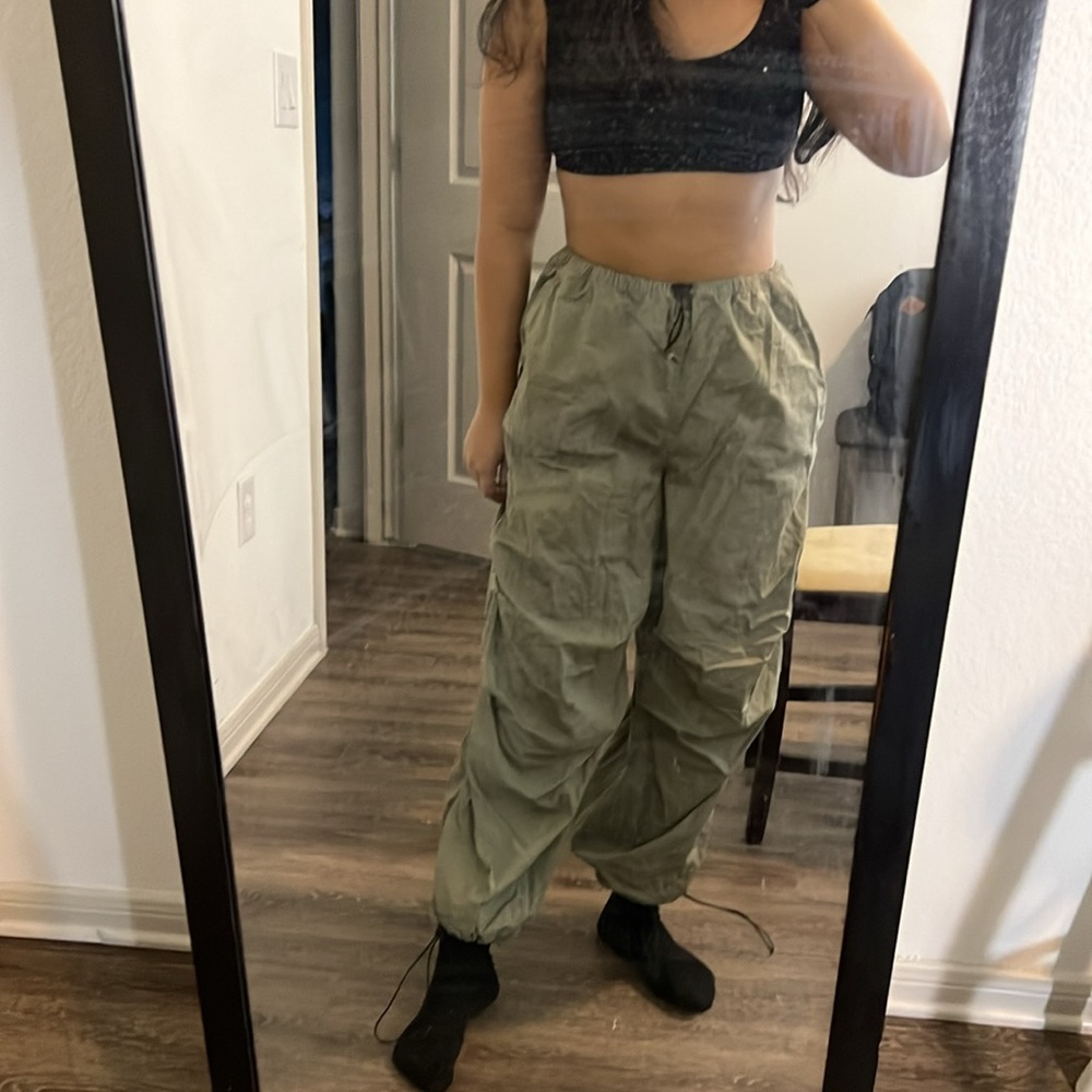 Army/ sage green parachute pants